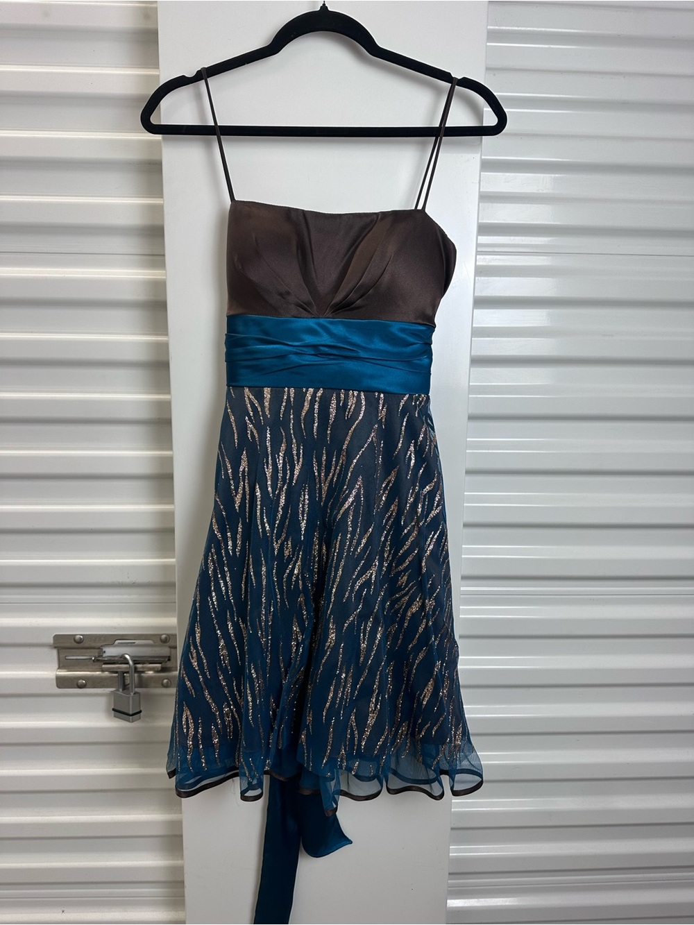 JUMP APPAREL Teal and Brown Spaghetti Strap Party Dress